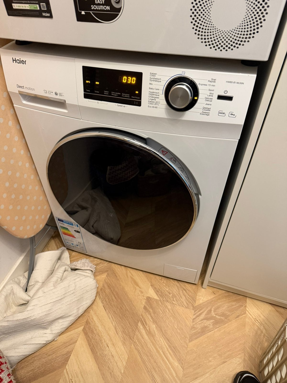 Haier HW80-B14636N wasmachine 8kg 1400 toeren A+++, Ophalen, 1200 tot 1600 toeren, Gebruikt, 8 tot 10 kg