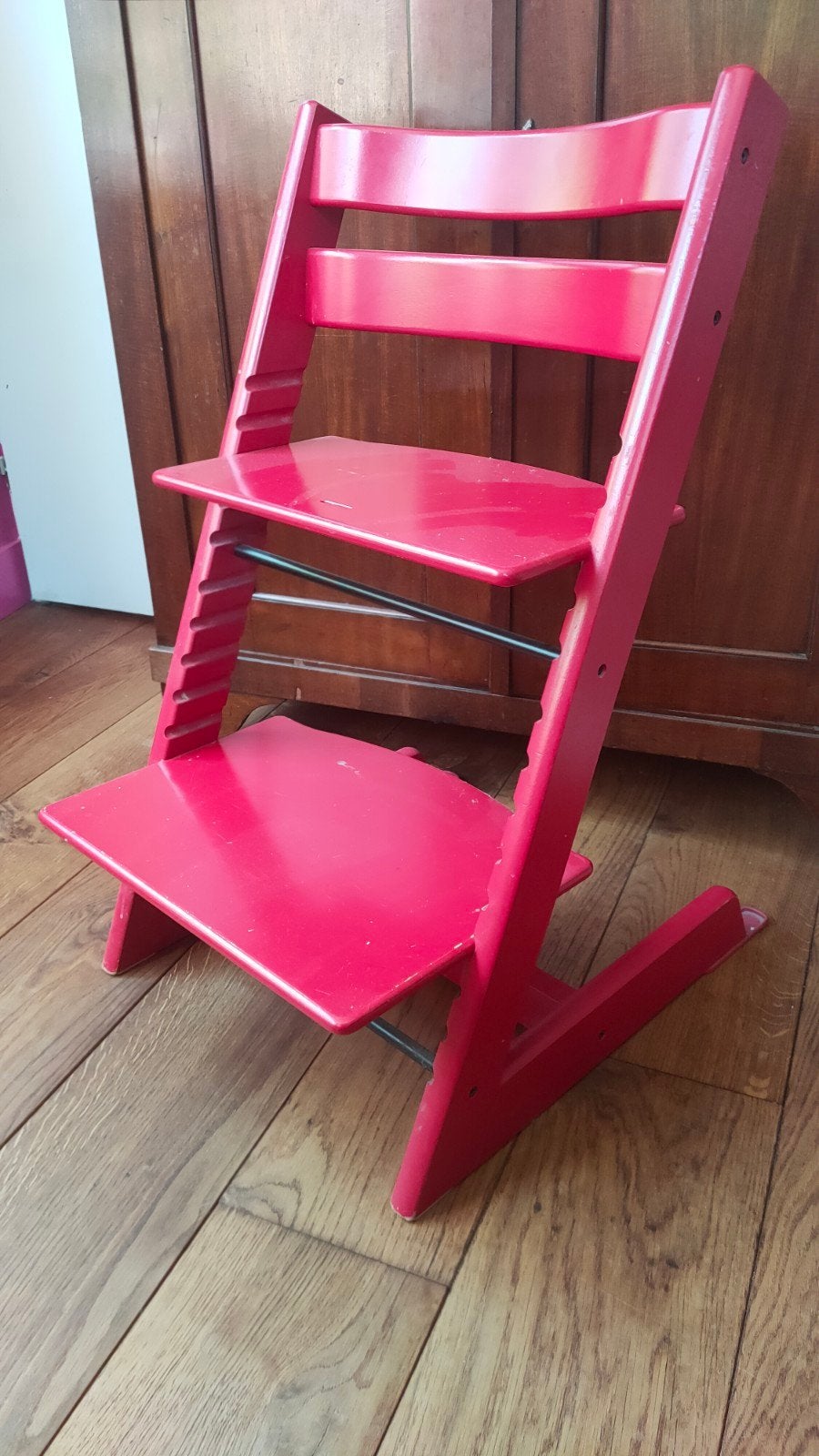 Rode Stokke Triptrap met extra verlengde pootjes, Ophalen, Gebruikt, Meegroeistoel