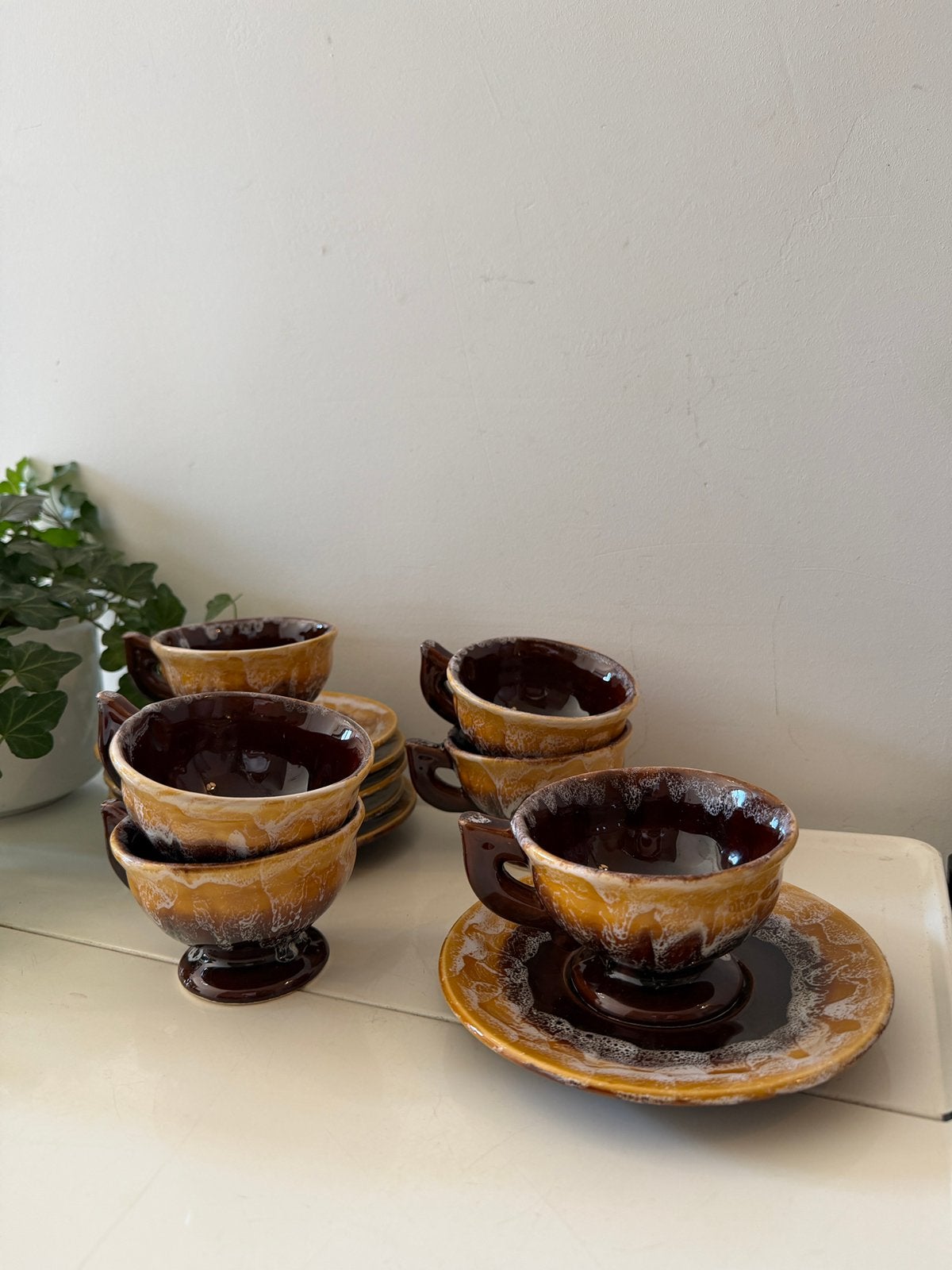 Set van 6 mid century kop en schotels, Ophalen of Verzenden