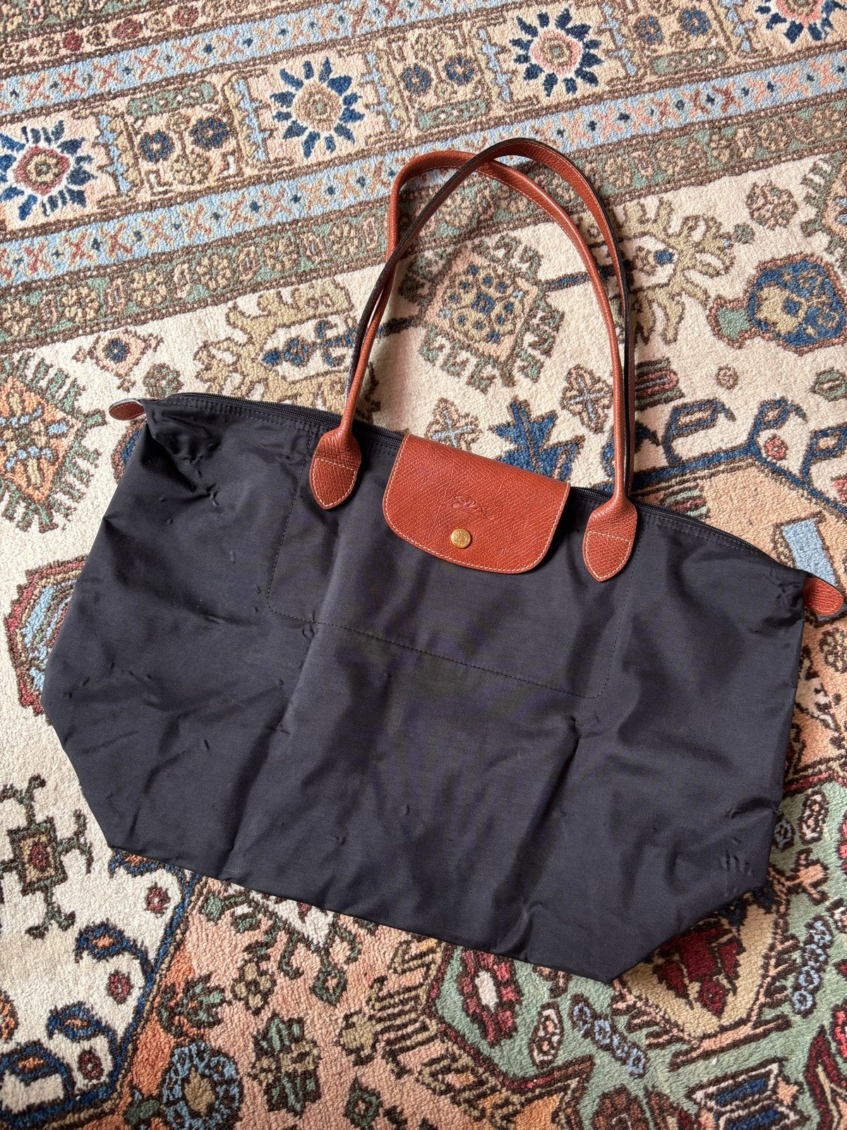 Zwart Longchamp La Pliage Originele Schoudertas L, Ophalen of Verzenden, Zo goed als nieuw, Zwart, Shopper
