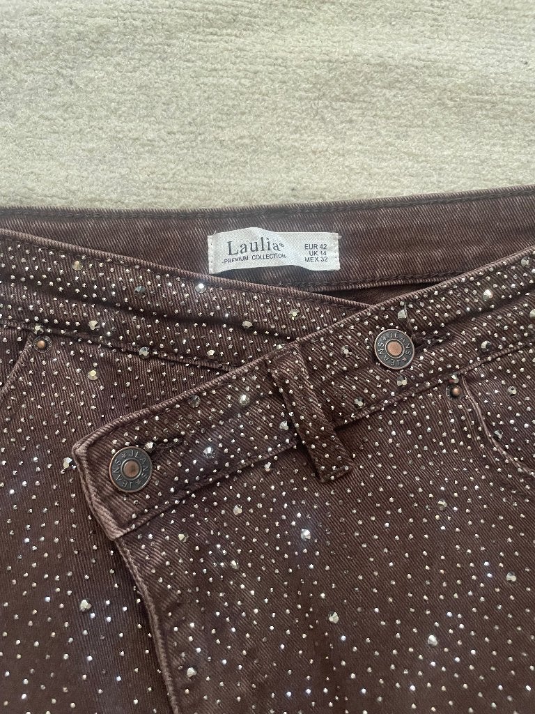 Glitterbroek, Bruin, Verzenden, Maat 42/44 (L), Nieuw