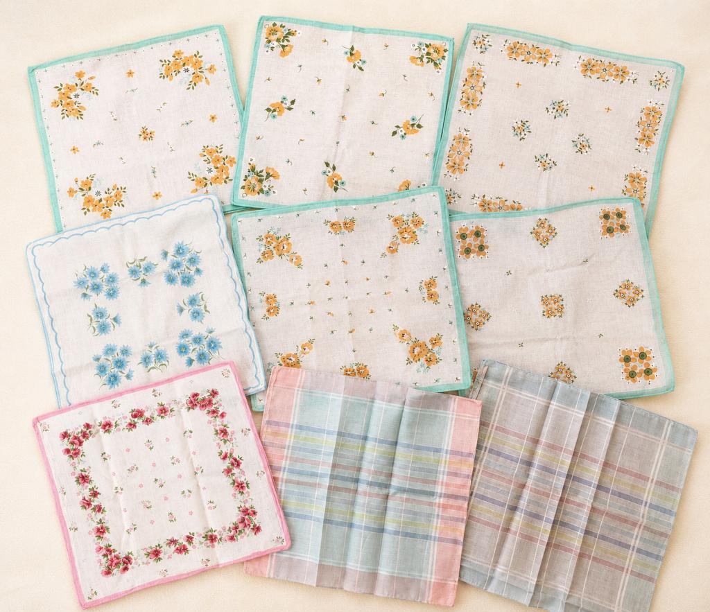 2438 Vintage kleine zakdoekjes met bloemen 9 stuks swiet, Ophalen of Verzenden, Huis en Inrichting