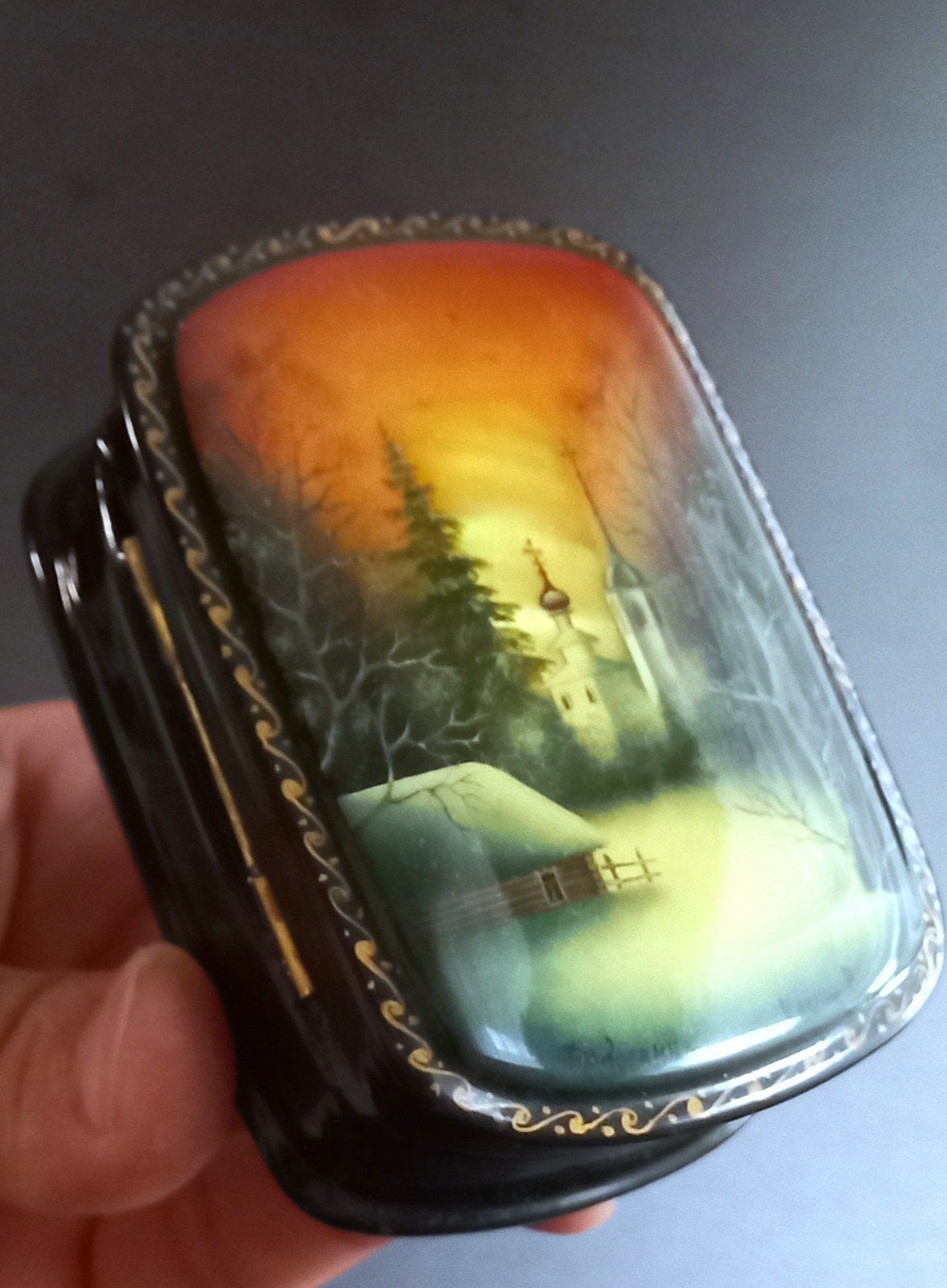 Vintage Russische Fedoskino handgeschilderde lakdoos, Ophalen of Verzenden