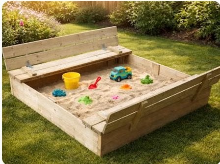 Houten zandbak met deksel en bankjes, Kinderen en Baby's, Ophalen, Gebruikt