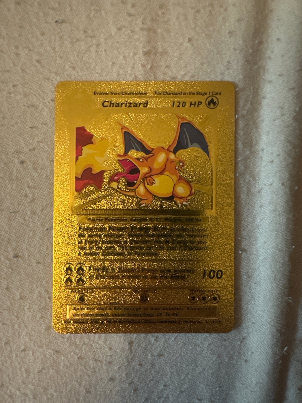 Gouden Charizard Pokémon funcard, Ophalen, Zo goed als nieuw, Losse kaart, Foil