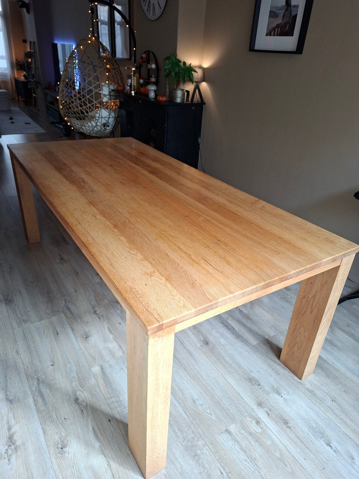 Massief eikenhouten eettafel, Ophalen, Gebruikt, Eikenhout, 200 cm of meer