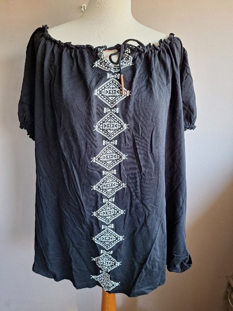 Nieuwe zwarte boho stretch top van John Baner, maat XL/XXL, Maat 46/48 (XL) of groter, Nieuw, Ophalen of Verzenden, Korte mouw