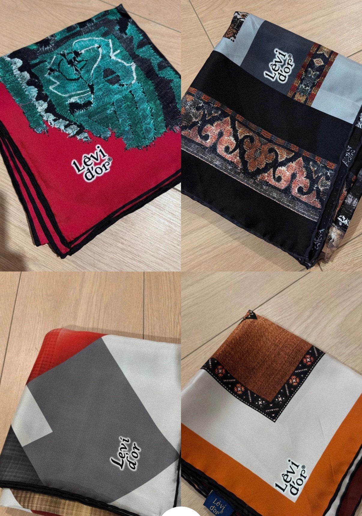4 stuks 100% zijden sjaals,  Levi d'Or, 90x90 cm ipek eşarp, Kleding | Dames, Mutsen, Sjaals en Handschoenen, Ophalen of Verzenden