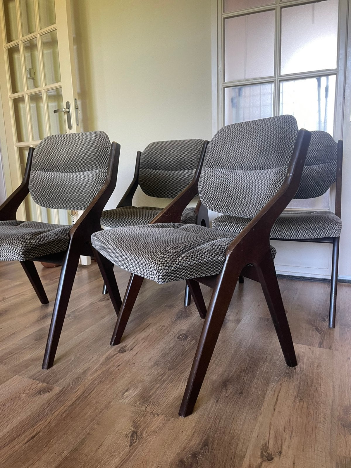 Set vintage deens/scandinavisch design stoelen, Huis en Inrichting, Stoelen, Ophalen, Zo goed als nieuw, Stof, Vier