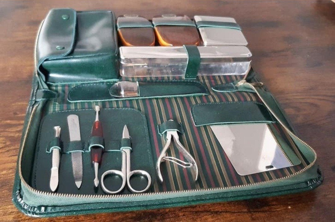 Vintage Reis Toilet- en Manicureset in Groene Etui, Ophalen of Verzenden