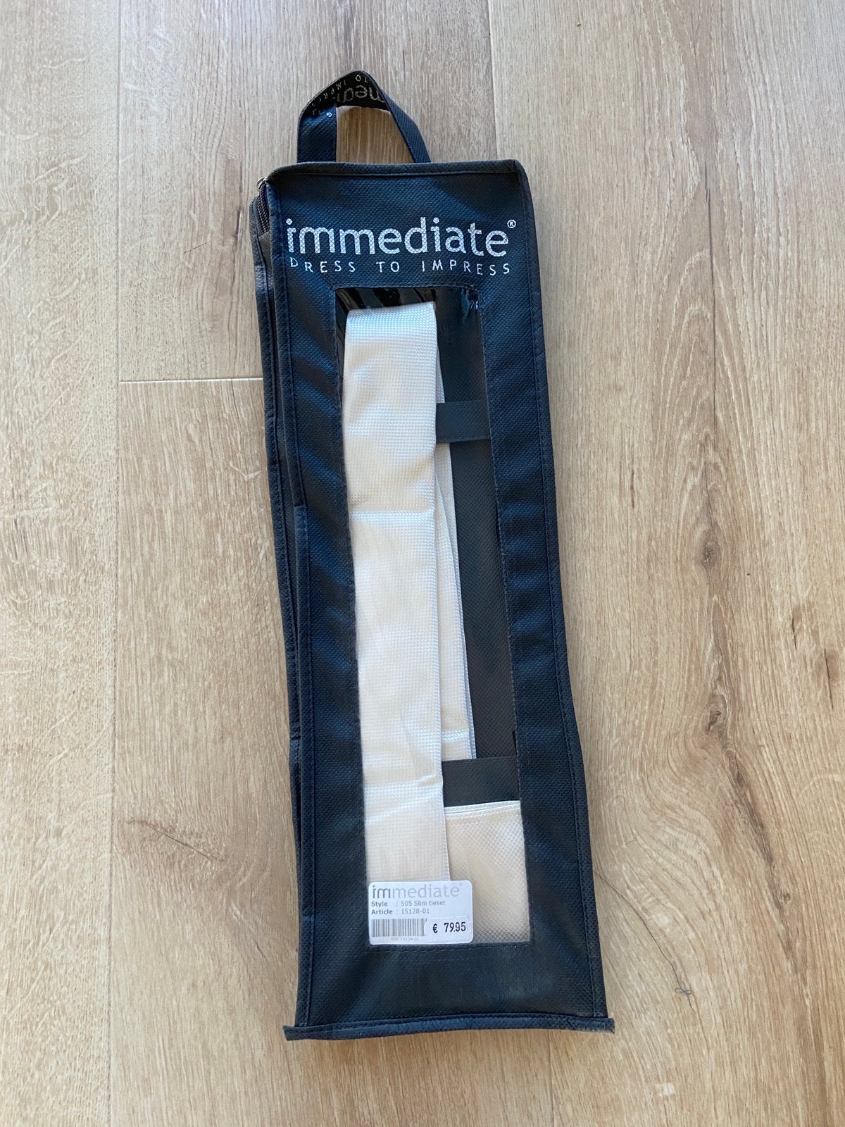 Immediate slim tieset trouw stropdas/ das ivoor 6cm, Ophalen of Verzenden, Zo goed als nieuw, Wit, Ivoor of Crème, Accessoires