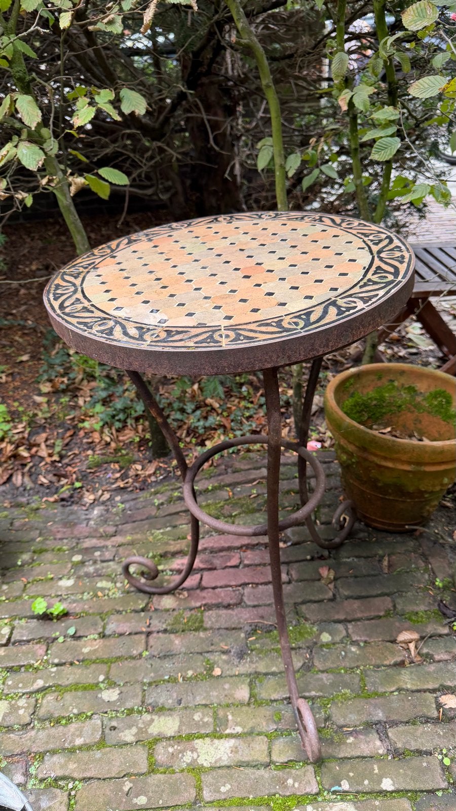Vintage tuintafel met mozaïek blad, Tuin en Terras, Ophalen, Gebruikt, Rond, Metaal