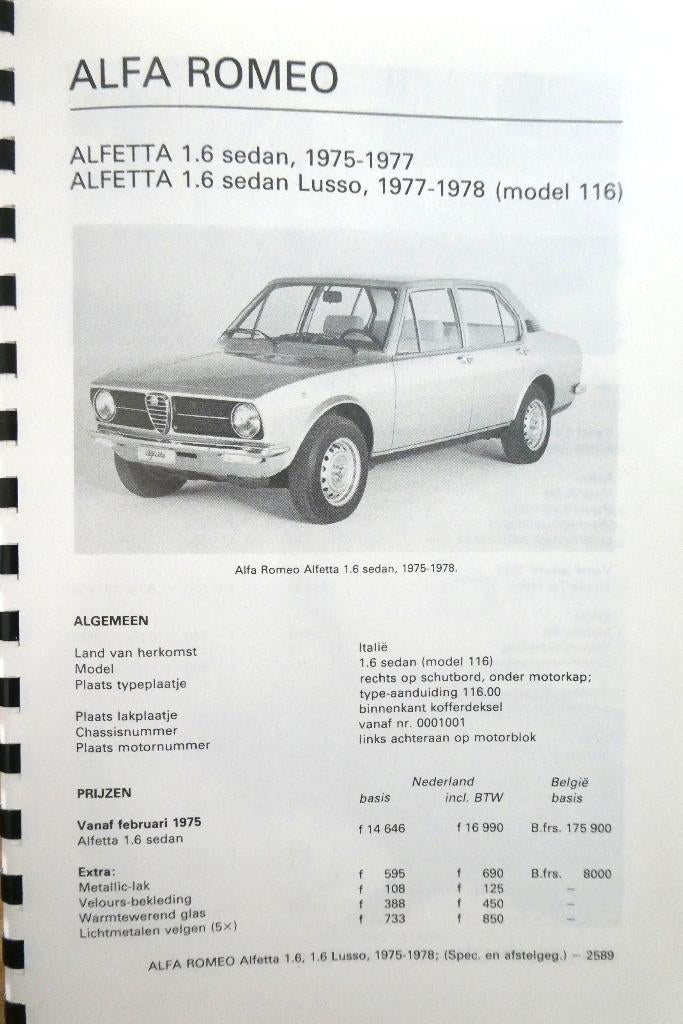 Alfa Romeo Alfetta 1975-1978 afstelgegevens, Verzenden