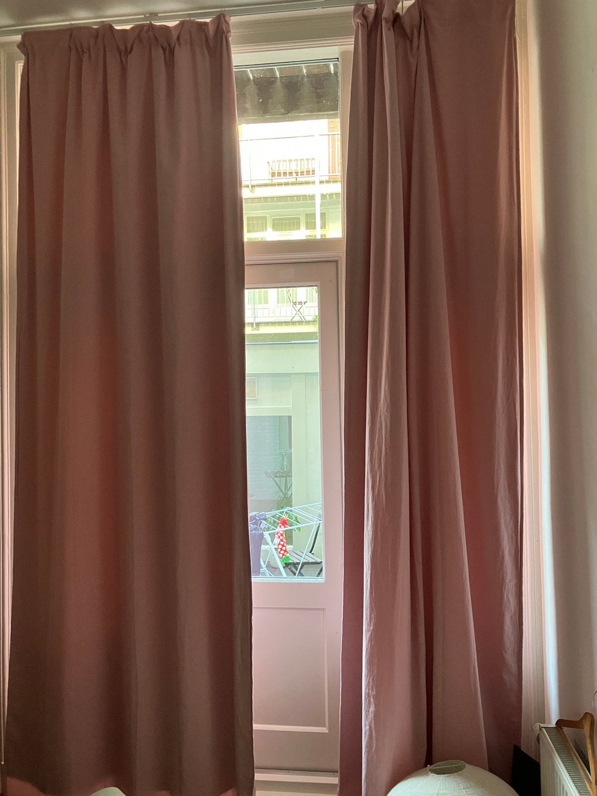 2 Jotex pink rose linnen blackout curtains 145x300cm, Verduisterend, 145 cm, Ophalen of Verzenden, Zo goed als nieuw