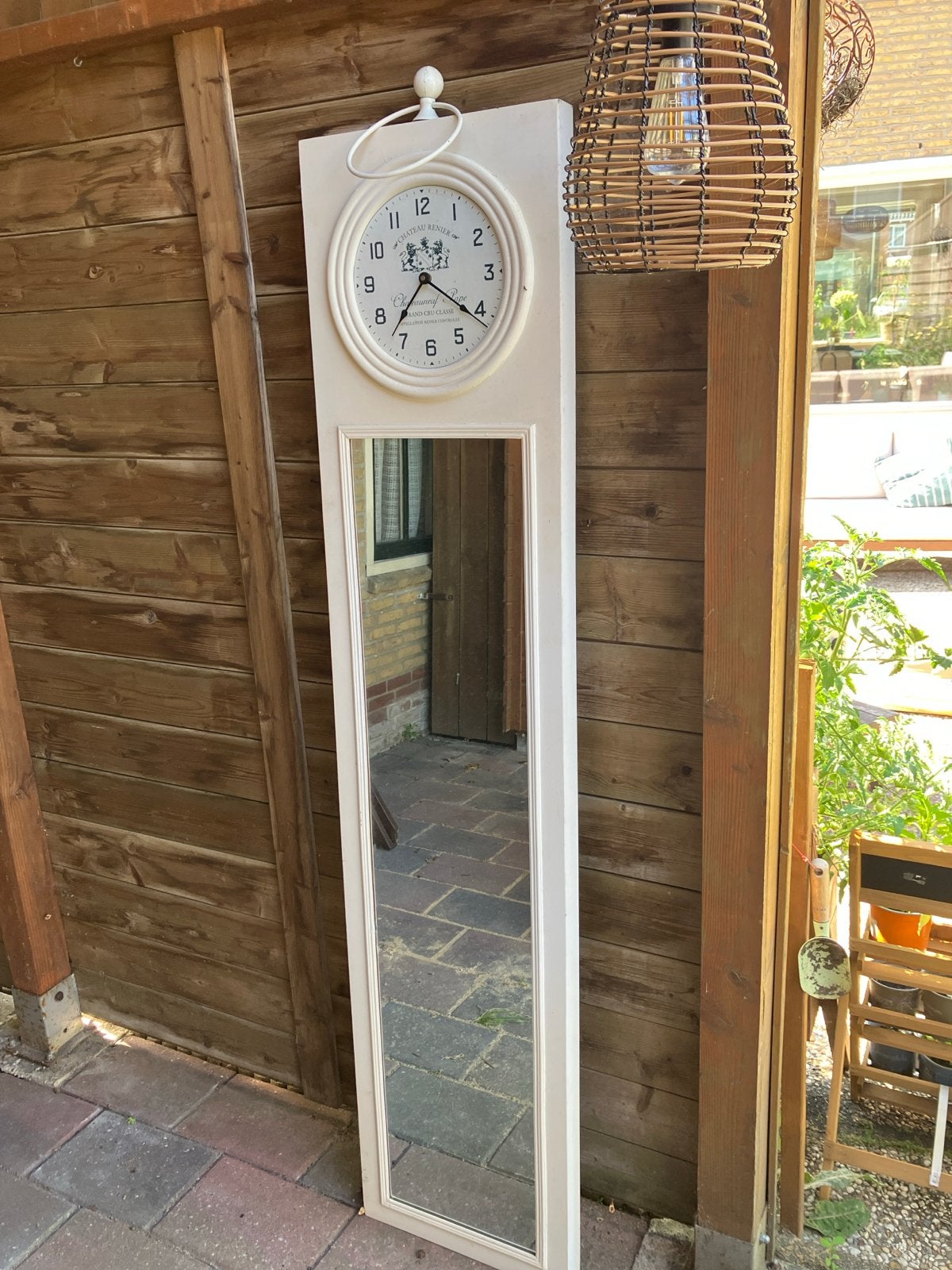 Witte staande klok met spiegel - Vintage stijl, Ophalen, Gebruikt, Wit, Vintage
