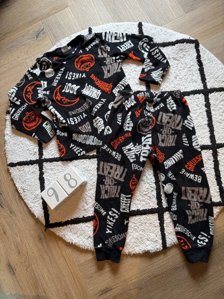 Heel goed zwart oranje fleece Pyjama set Halloween Disney 98, Disney, Nacht- of Onderkleding, Jongen of Meisje, Ophalen of Verzenden