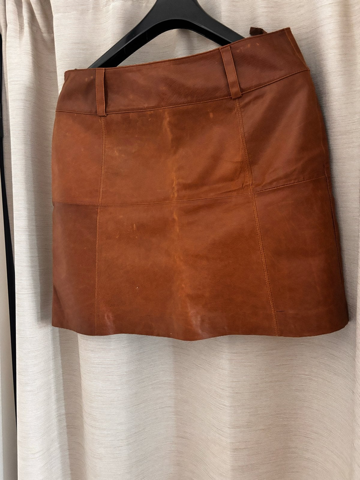 Cognac Vintage Echte Leren Mini Rok A-lijn Maat L, Kleding | Dames, Bruin, Maat 42/44 (L), Ophalen of Verzenden, Gedragen