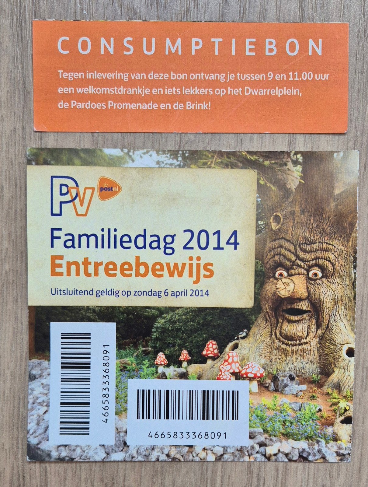 Efteling oud entreeticket - uniek 6 april 2014 - PV PostNL, Ophalen of Verzenden, Gebruikt, Overige typen