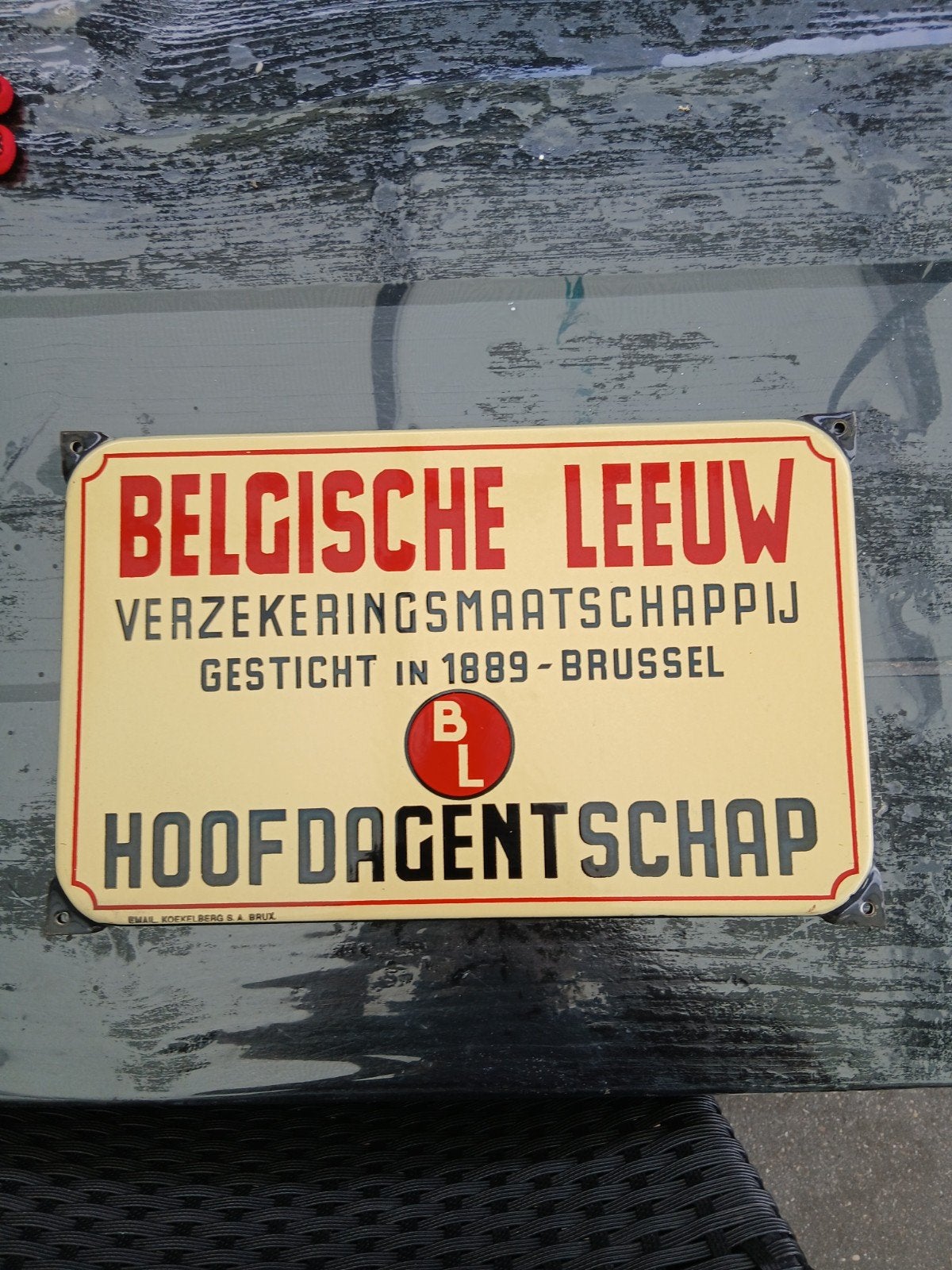 Belgische leeuw emaille bord, Antiek en Kunst, Ophalen