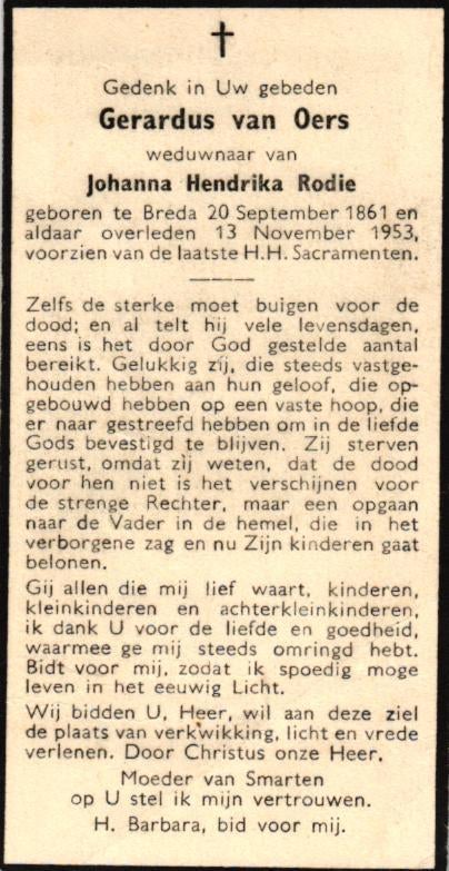 Oers van Gerardus 1861-1953 Breda, Ophalen of Verzenden
