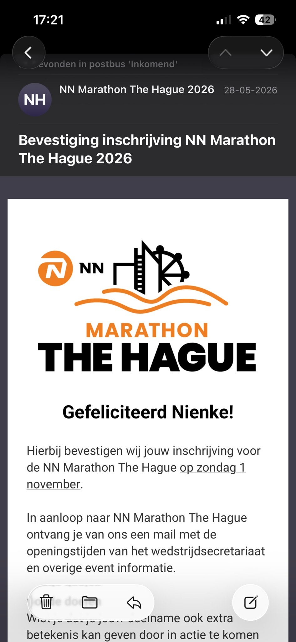Startbewijs Marathon The Hague, Tickets en Kaartjes, Eén persoon, November