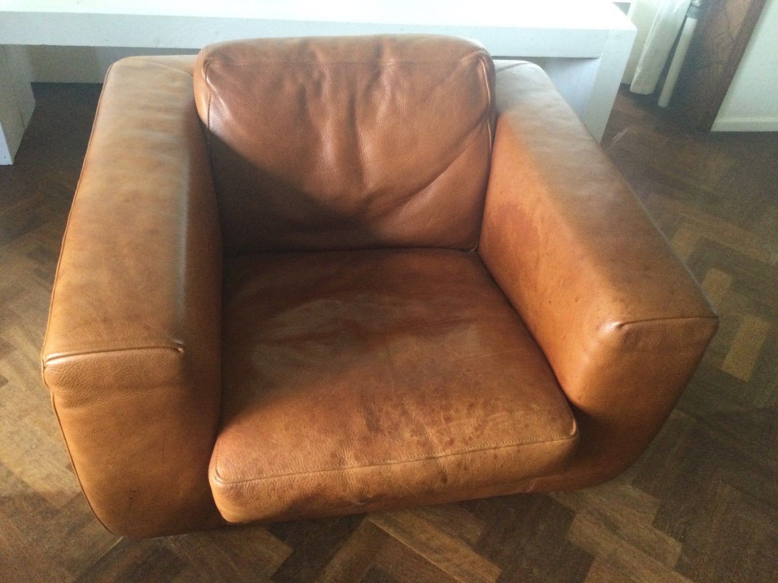 Linteloo tweezits en fauteuil cognac, Huis en Inrichting, Gebruikt, 100 tot 125 cm, Tweepersoons, Leer