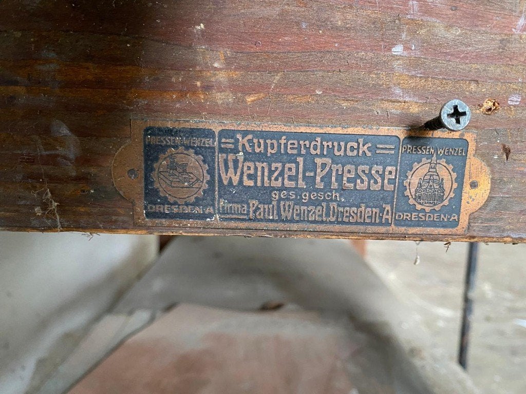 Antieke Wenzel-Presse Koperdrukpers uit Dresden, Ophalen