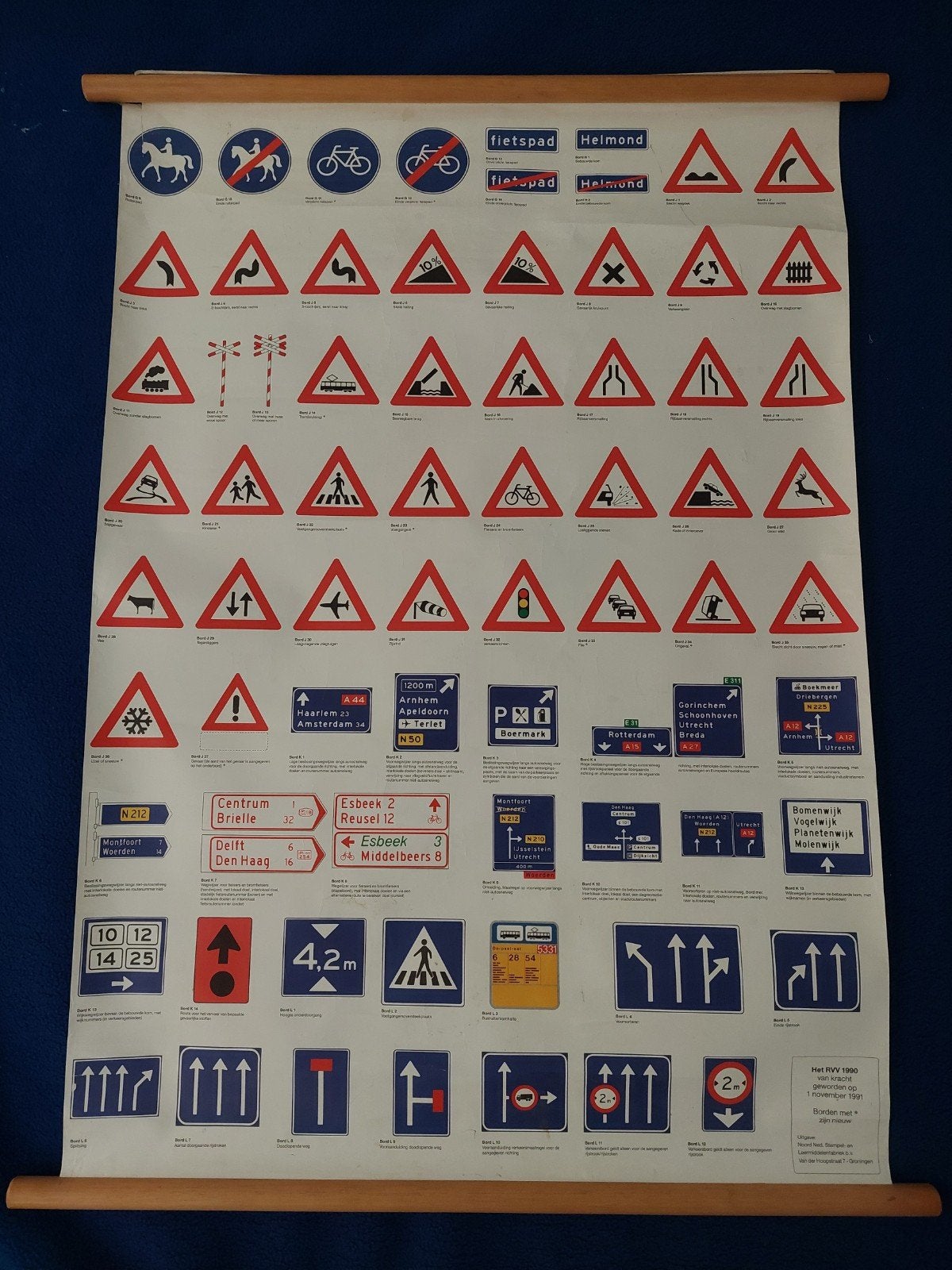 Vintage Schoolplaat Verkeersborden - 97x68cm, Antiek en Kunst, Ophalen of Verzenden