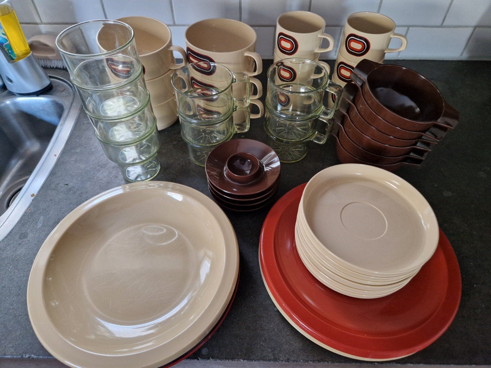 Vintage Mepal Retro servies caravan camping, Kunststof, Gebruikt, Mepal, Vintage