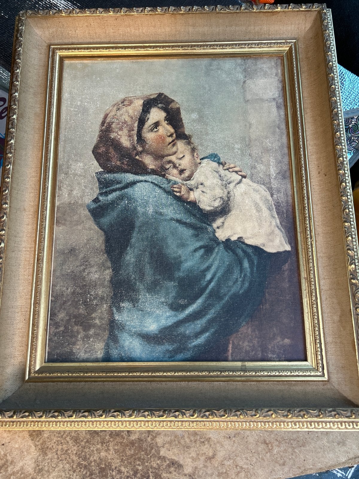 Klassiek schilderij: Moeder met kind, Ophalen, Doek, Portret of Personen, Gesigneerd