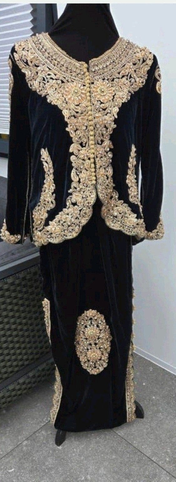 Unieke Traditionele Algerijnse Bruidspak: Karakou ( Kaftan ), Ophalen of Verzenden, Zo goed als nieuw, Groen, Overige typen