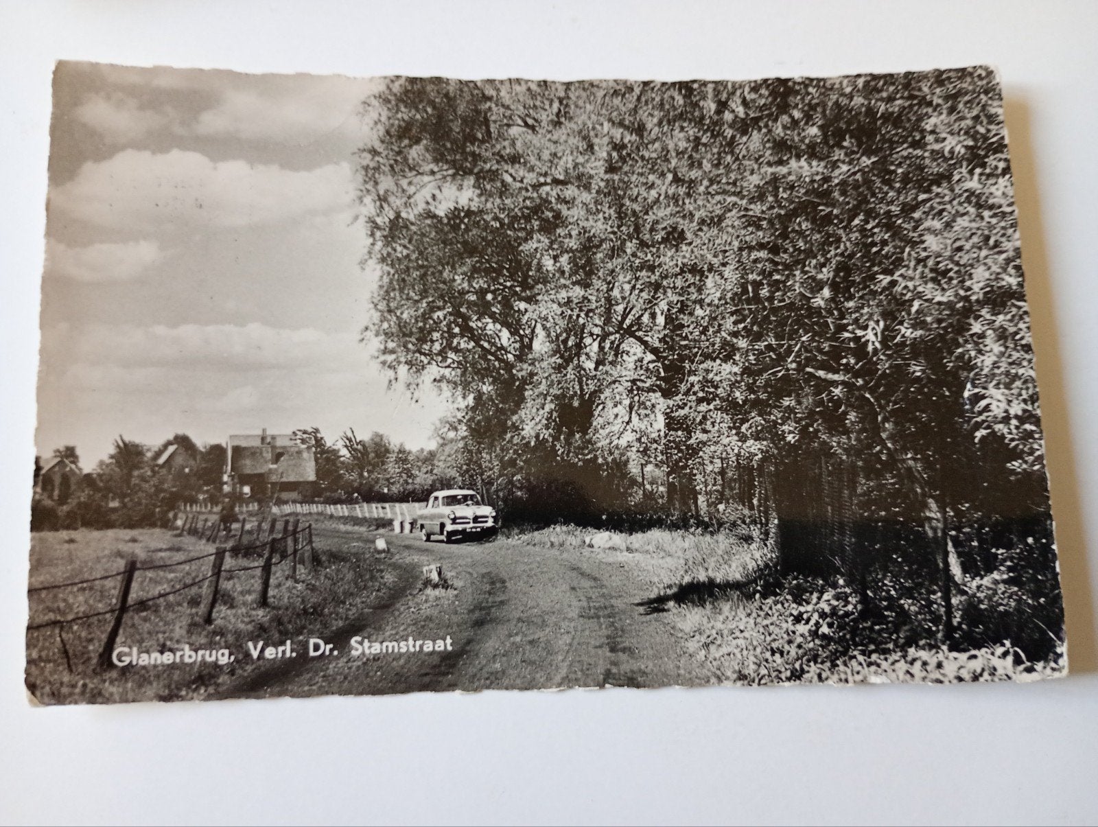 Glanerbrug Verlengde Dr. Stamstraat met Auto, Ophalen of Verzenden, 1940 tot 1960, Ongelopen, Overijssel