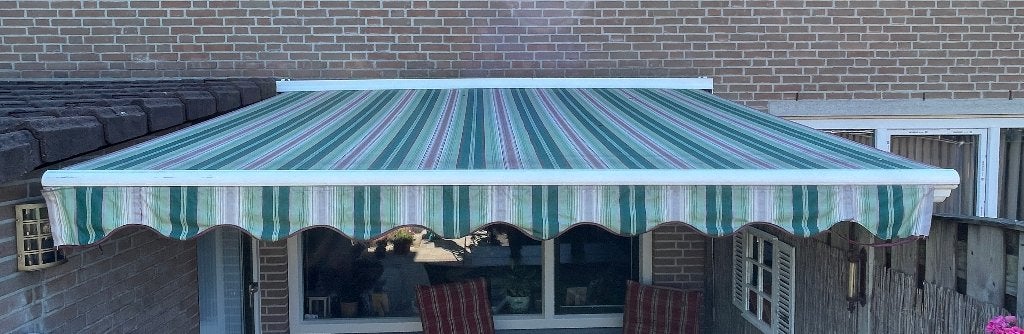 Knikarm zonnescherm, Tuin en Terras, Zonneschermen, Ophalen, Gebruikt, 150 tot 300 cm, 250 cm tot 450 cm