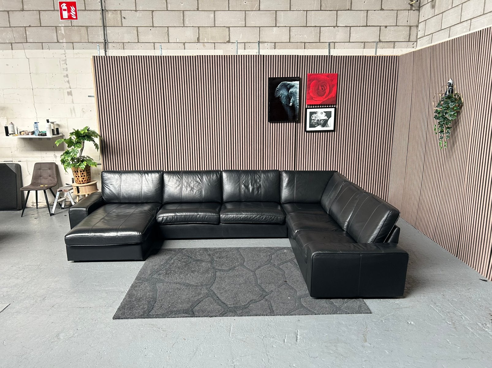 GRATIS LEVERING ZWART LEDEREN IKEA KIVIK 383X255 GEREINIGD, Huis en Inrichting, Banken | Bankstellen, Hoekbank, 300 cm of meer
