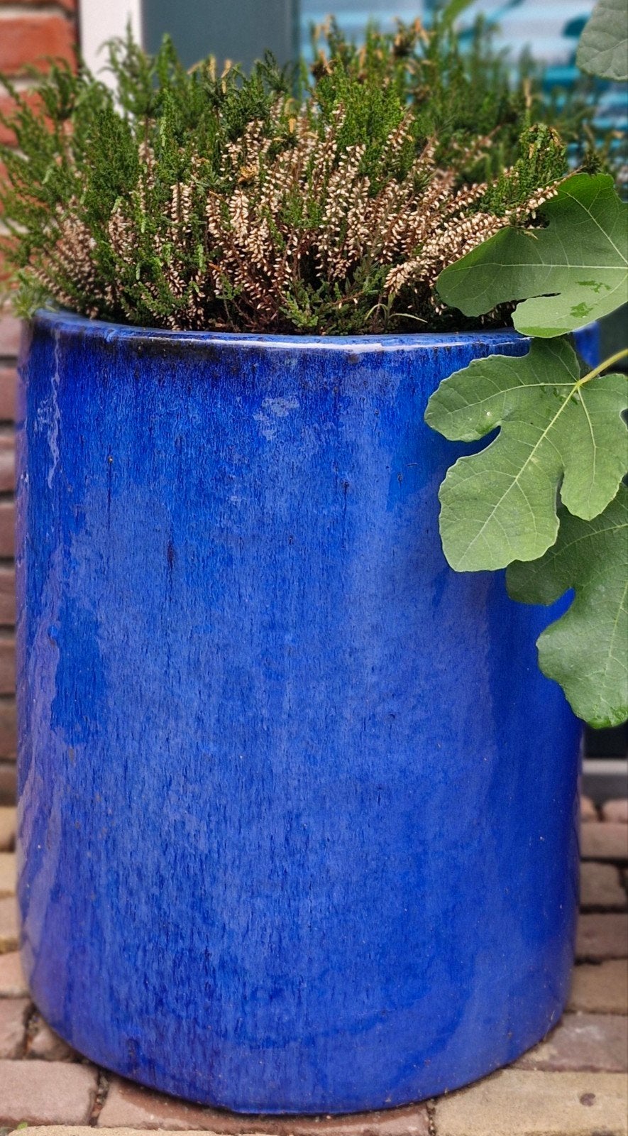 Mooie grote blauw geglazuurde bloempotten, Tuin en Terras, Bloempotten, Ophalen, Gebruikt, 40 cm of meer, Rond