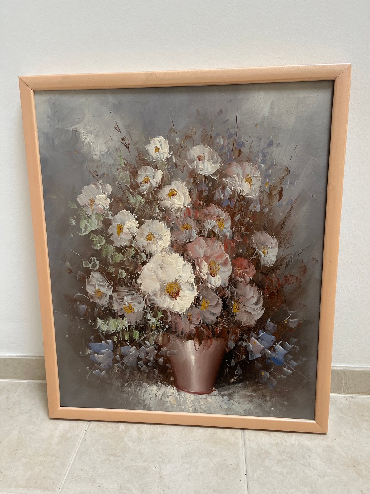 Vintage Bloemen Boeket Schilderij, Antiek en Kunst, Bloemen, Doek, Ophalen of Verzenden, Olieverf