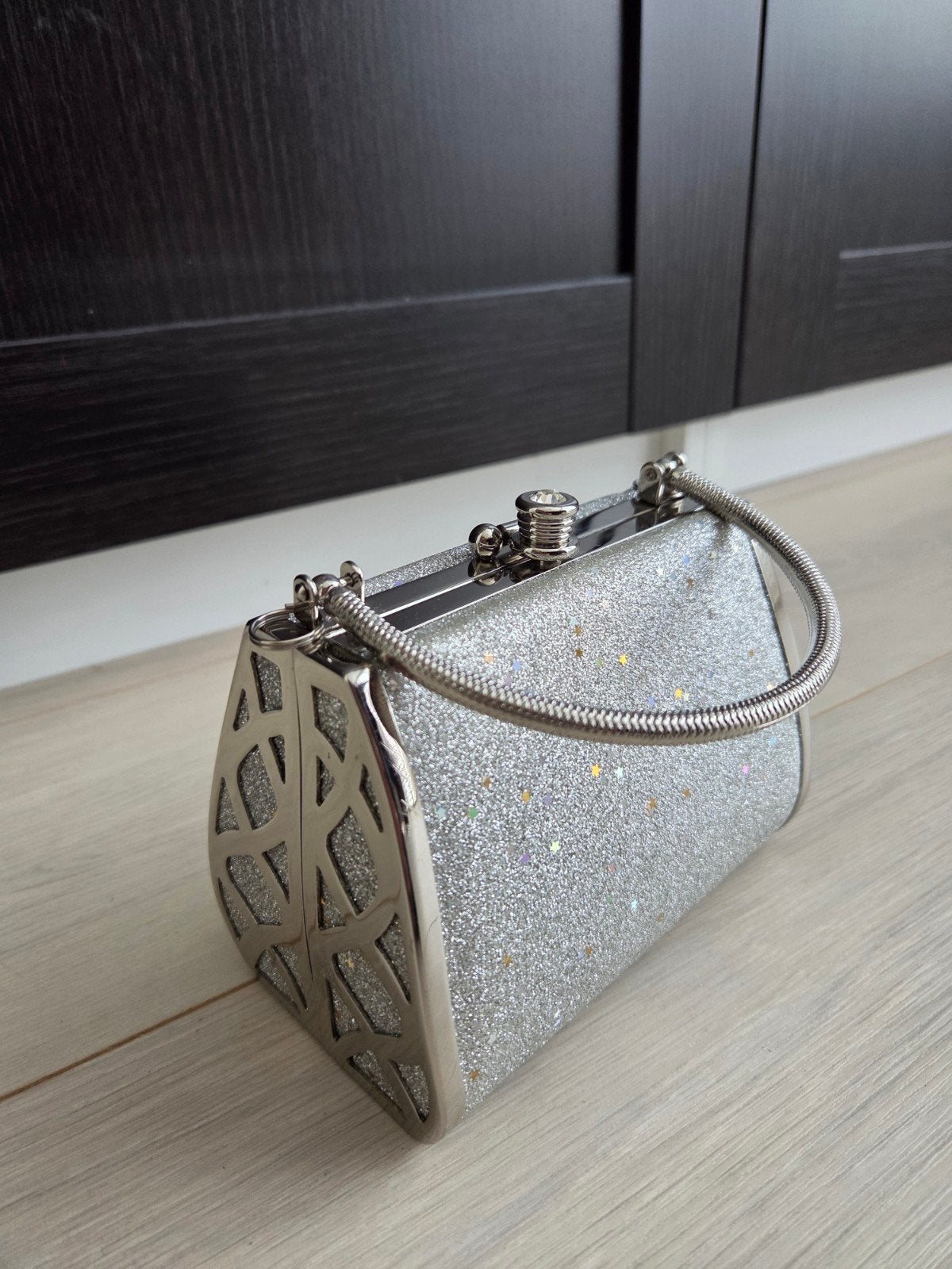 Zilveren clutch avondtasje handtas diamant glitter tasje niw, Ophalen of Verzenden, Nieuw, Overige kleuren, Avondtasje