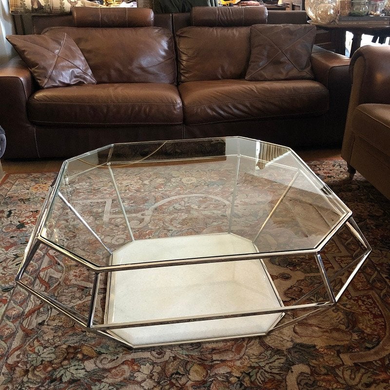 Eichholtz rvs-salontafel marmeren onderkant met glasplaat, Ophalen