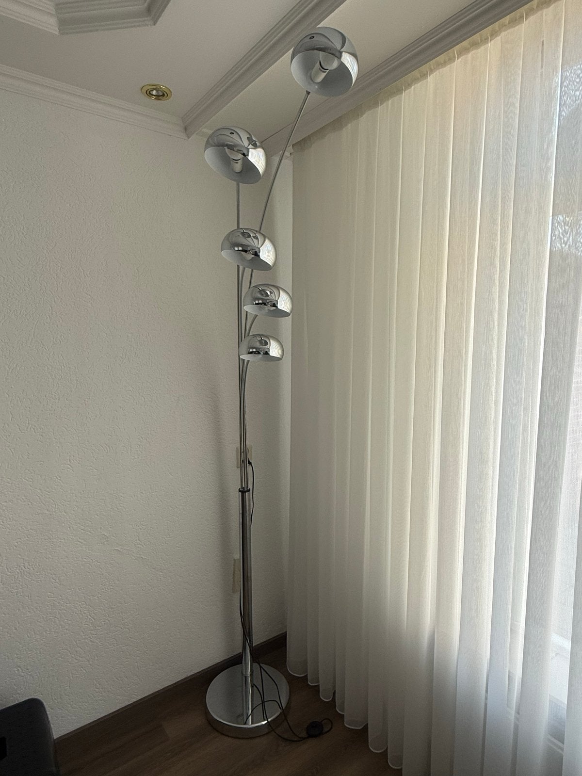 Zilveren vloerlamp met 5 bollen, Ophalen of Verzenden, Gebruikt, Metaal, 150 tot 200 cm