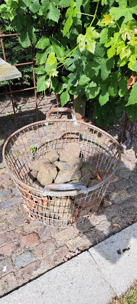 ijzeren mand voor hout in tuin, Ophalen, Gebruikt, Rond, Riet