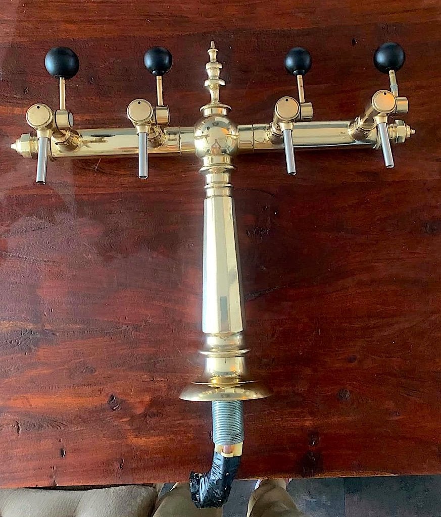 Te koop koperen tapkraan tapzuil met 4 kranen universeel, Ophalen of Verzenden, Zo goed als nieuw