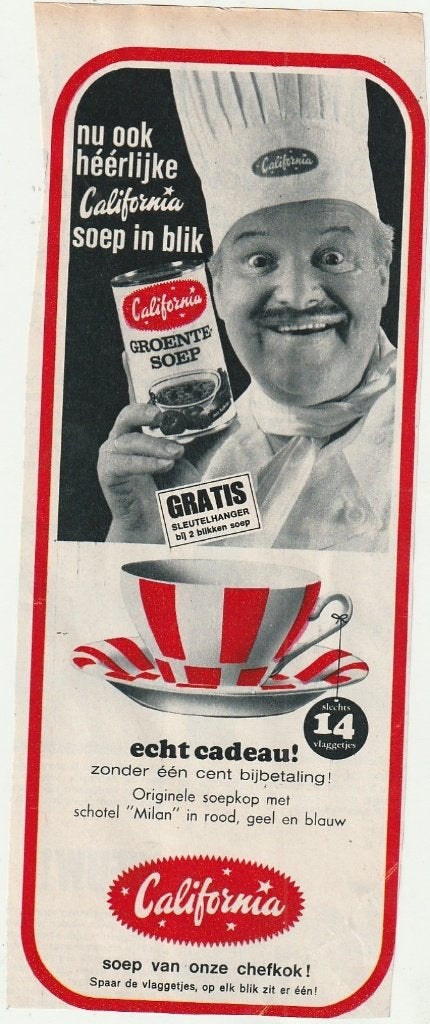 Retro reclame 1966 California soep actie soepkom kom kop, Verzamelen, Verzenden, Overige typen