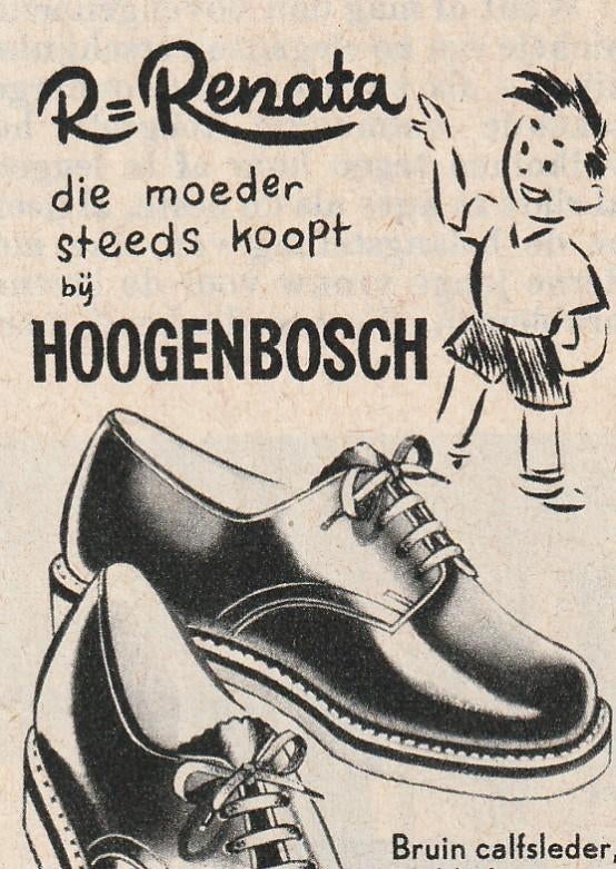 Retro reclame 1955 Hoogenbosch Renata jongetje schoenen, Verzamelen, Verzenden, Overige typen