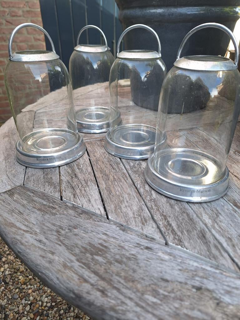 Set van 4 Riviera Maison windlichten, Ophalen of Verzenden, Gebruikt, Zilver, Glas