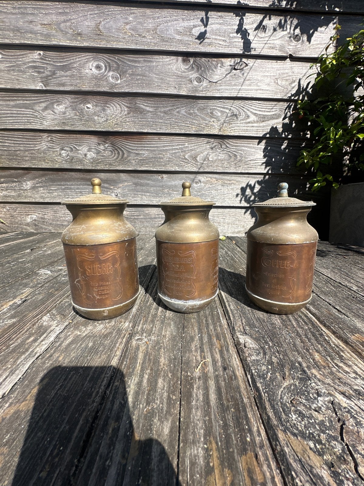 Set van 3 vintage koperen voorraadpotten, Antiek en Kunst, Ophalen