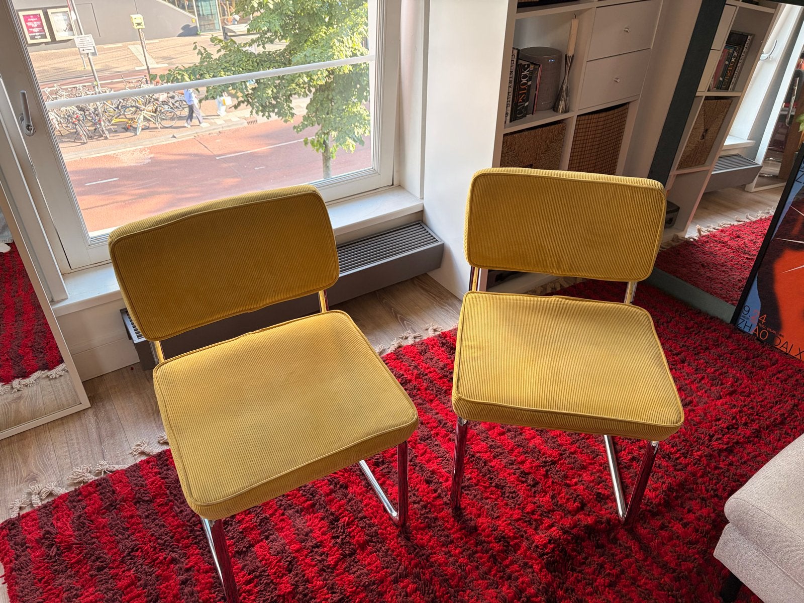 2 gele ribstof stoelen, Huis en Inrichting, Stoelen, Ophalen, Gebruikt, Twee, Overige kleuren