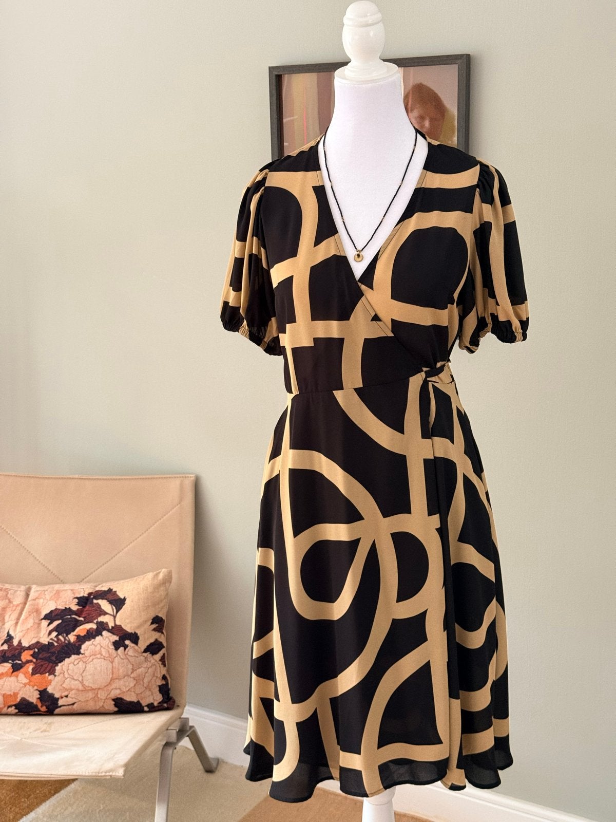 JUST Leyla wikkeljurk - Zwart/Beige - Maat XS, Ophalen of Verzenden, Gedragen, Maat 34 (XS) of kleiner, Zwart