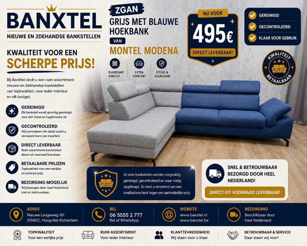 Zeer Mooie GRIJS met BLAUWE HOEKBANK van MONTEL MODENA