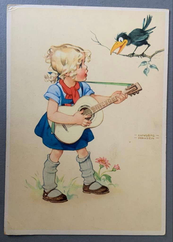 Meisje met Gitaar en Kraai (Lyngbers-Havsen), Ophalen of Verzenden, Ongelopen, Kinderen