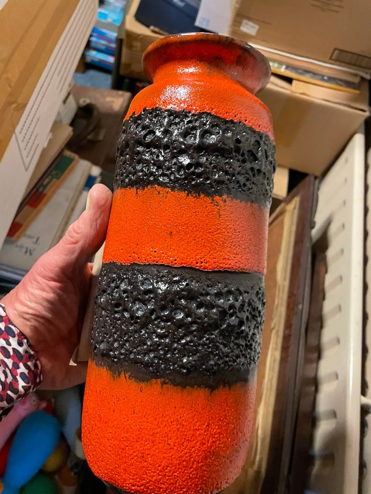 Vaas vintage west germany fat lava oranje bruin, Ophalen of Verzenden